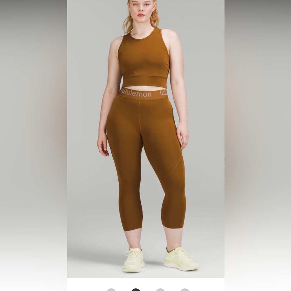 Lululemon logo waist training crop 21” legging  and tank set rich copper